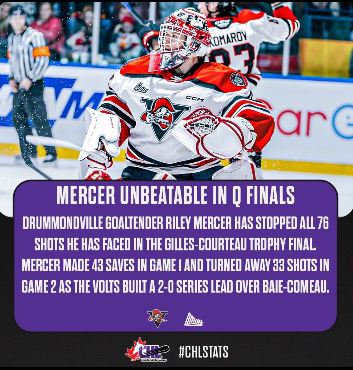 Riley Mercer is shielding 🛡️pucks away in @QMJHL Play Off 2024.

@Merc_2967 #ShieldGoalies