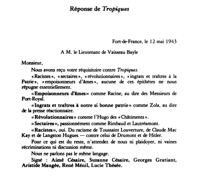 Nous ne parlons pas le même langage. Quand des gens sans éthique ni morale vous reprochent d'en avoir une, la réponse des éditeurs de la revue martiniquaise Tropiques au régime français colonial et antisémite de Vichy qui leur refusait le droit d'impression reste un classique.