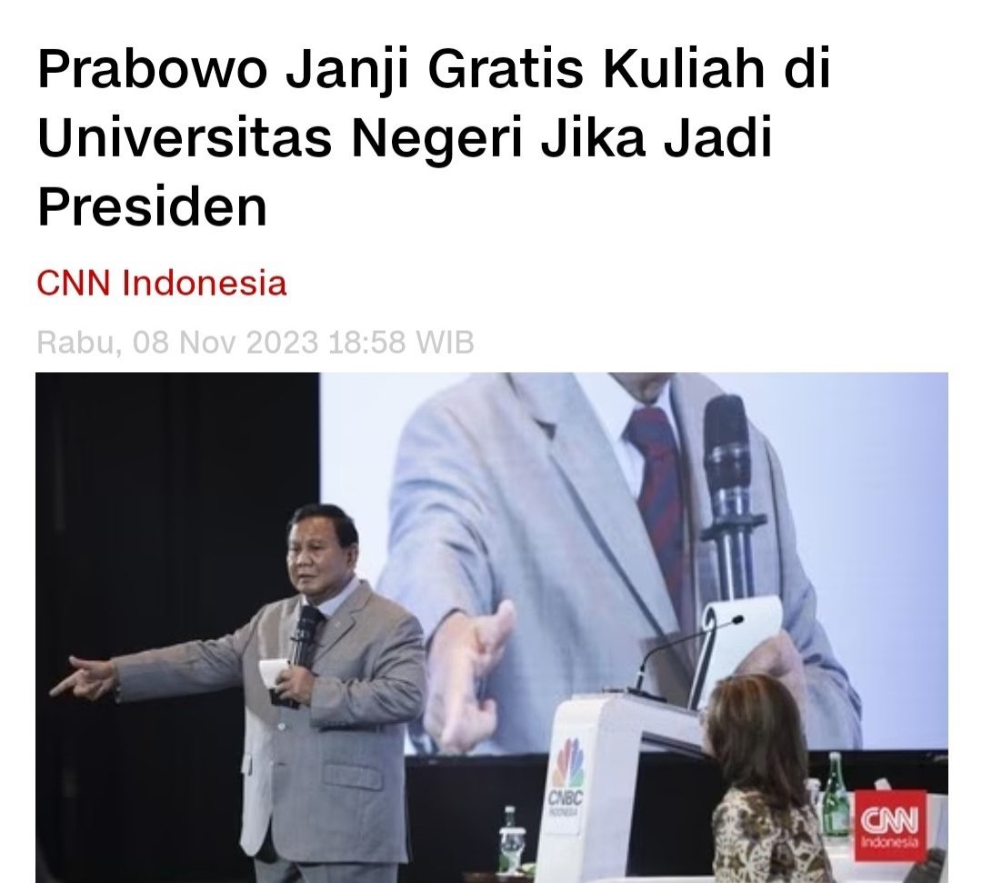 Sekarang uang kuliah naik gila2an dan program Prabowo adalah melanjutkan Program2 Jokowi. Bisa ditagih gak ya janji ini? 👇👇👇 Prabowo janji gratis kuliah di universitas negeri jika jadi presiden (8 November 2023) #AniesPemimpinku #AniesPanutanku