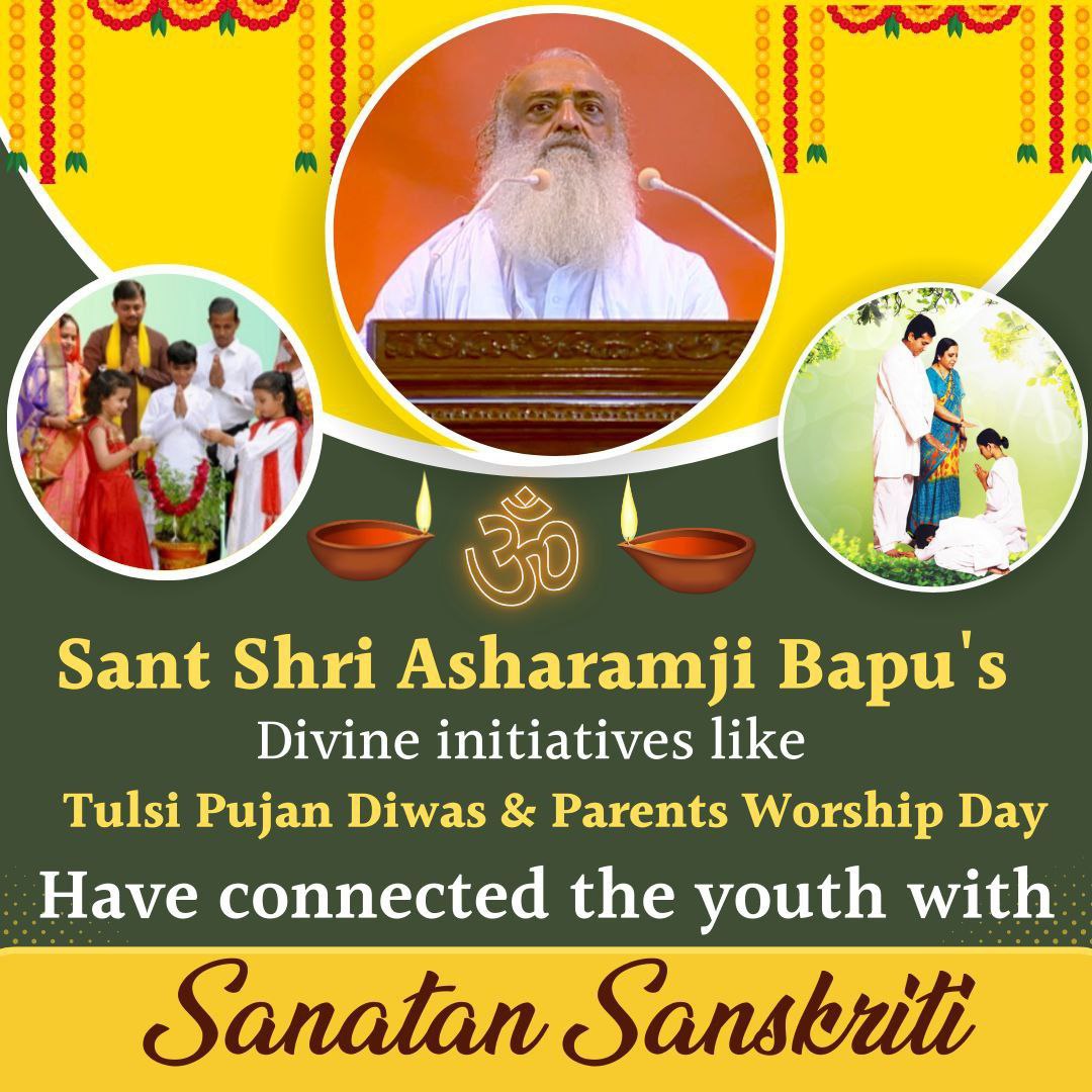 Sant Shri Asharamji Bapu is an Inspirational for Society as he initiated Tulsi Pujan Divas, parents worship day to protect our youth from the influence of western culture.
#प्राणिमात्र_के_हितैषी