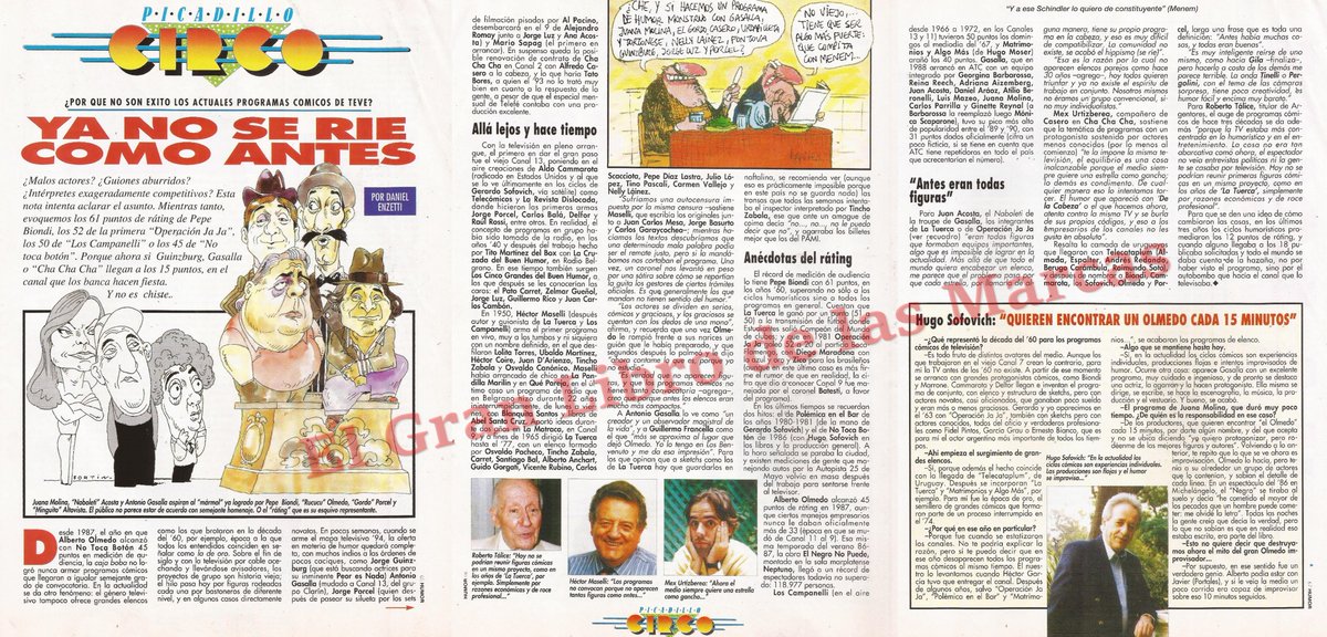 Hace 30 años la revista Humor publicaba este artículo sobre el contraste entre los programas cómicos de antaño (años 60/70) y el presente, sin llegar a la misma audiencia ni calidad #elgranlibrodelasmarcas