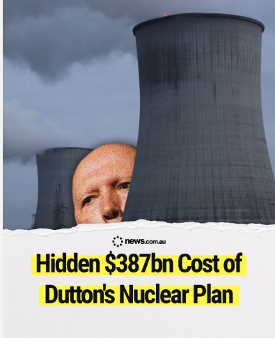 MisinfoFact's tweet photo. "Nuclear reactors to help cut emissions would cost $387 billion, based on departmental costings the government says are 20 times higher than its renewables investment fund."

#DuttonDud #LNP #NuclearPower #insiders https://t.co/zKqSwgJjau
