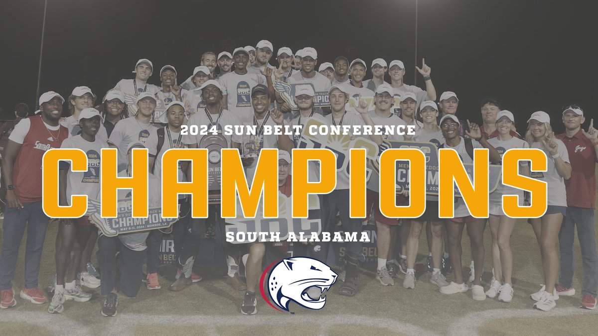 𝗝𝗔𝗚𝗨𝗔𝗥 𝗝𝗨𝗕𝗜𝗟𝗔𝗧𝗜𝗢𝗡. The men’s @SouthAlabamaTXC team captured its second ever #SunBeltTF Outdoor Championships title with 143 team points. ☀️👟
