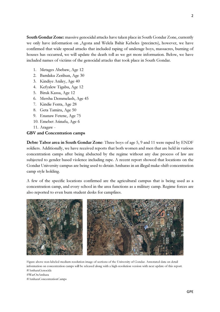 #GPE_AtrocityReports Incident Dates: April 9 - May 7, 2024 Locations: #NorthGondar, #CentralGondar, and #SouthGondar Zones, #Amhara Region, #Ethiopia Note on this preliminary report: The total death toll reported for these incidents is over 121, but we would like to note that…