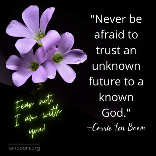 'Never be afraid to trust an unknown future to a known God.'
—Corrie ten Boom
'My times are in Your hand...'
—Psalm 31:15
#FearNot #TheLordNeverLeavesYou #Believe #CorrietenBoom #TheHidingPlace #BookToMovie