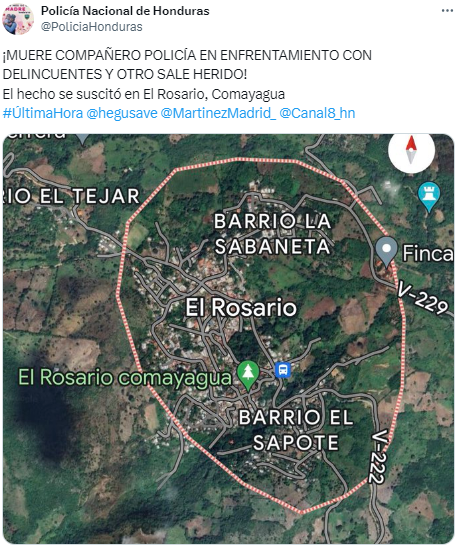 🚨#LOÚLTIMO| Agente policial pierde la vida y otro resultó herido en enfrentamiento, en El Rosario, Comayagua.