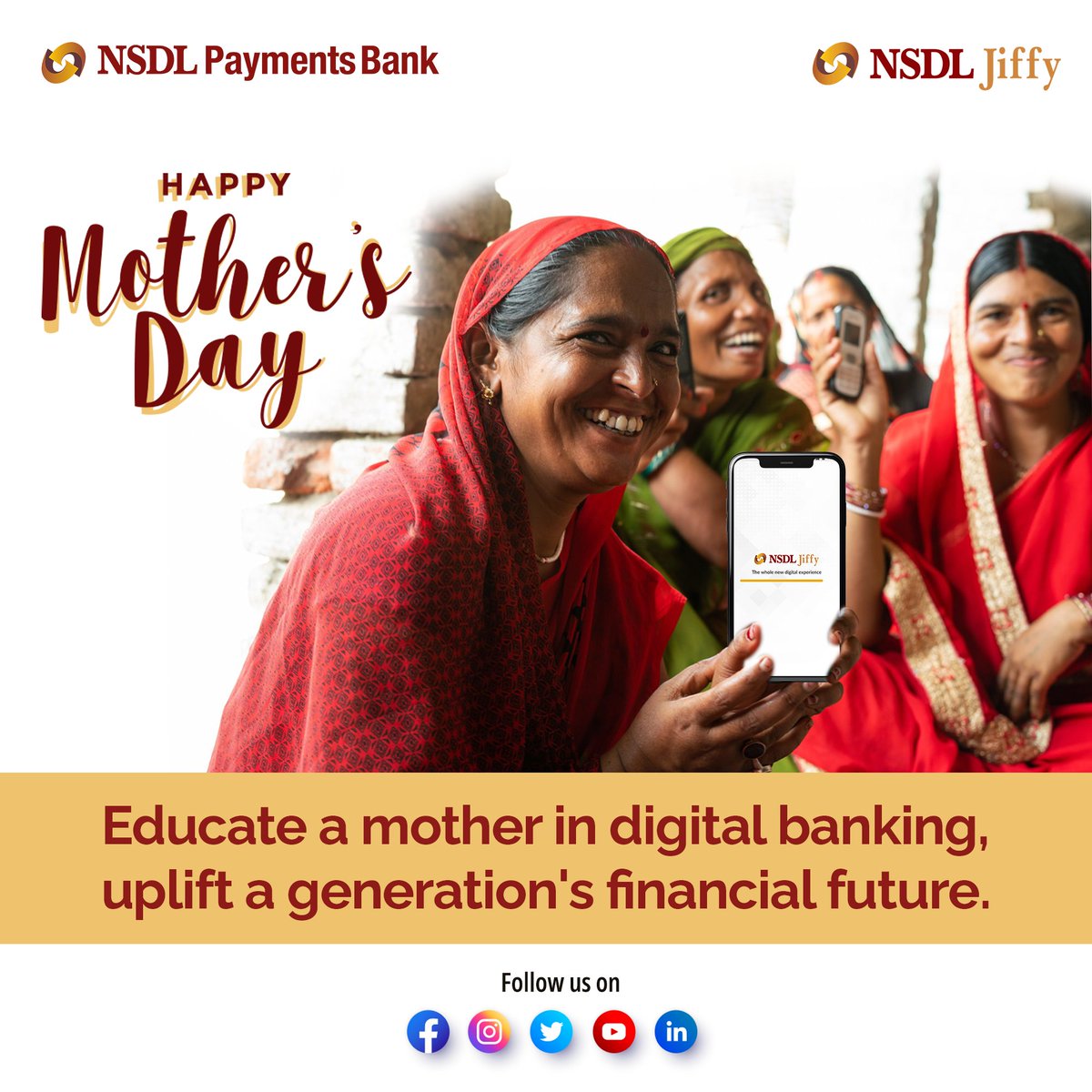 Happy Mother's Day. Educating mothers in digital banking isn't just about today, it's about securing tomorrow for future generations. Let's bridge the gap and pave the way for a brighter financial future! 

#MothersDay #MothersDay2024 #FinancialEmpowerment #DigitalBanking #nsdl