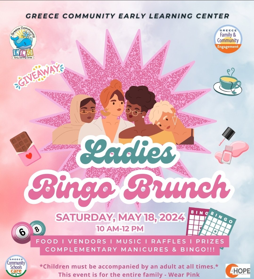 Mark Your Calendars! Ladies Bingo Brunch Powered by @GreeceELC CS Dept. & in collaboration with Center4Hope, the ELC PTA, & @JulieParsons203 We invite you to come out & enjoy a morning of family fun, shopping, good food & love @mikejferris2 @GCSDsuper @tmelore @GreeceCentral