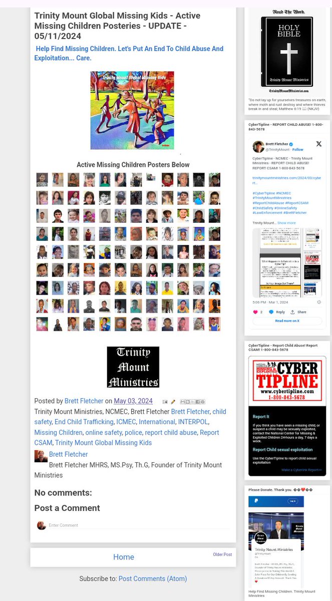 Trinity Mount Global Missing Kids - Active Missing Children Posteries - UPDATE - 05/11/2024

trinitymountministries.com/2024/05/trinit…

#TrinityMountGlobalMissingKids
#TrinityMountMinistries #MissingChildren #ChildSafety #OnlineSafety #ICMEC #INTERPOL #EndChildTrafficking #ReportChildAbuse…
