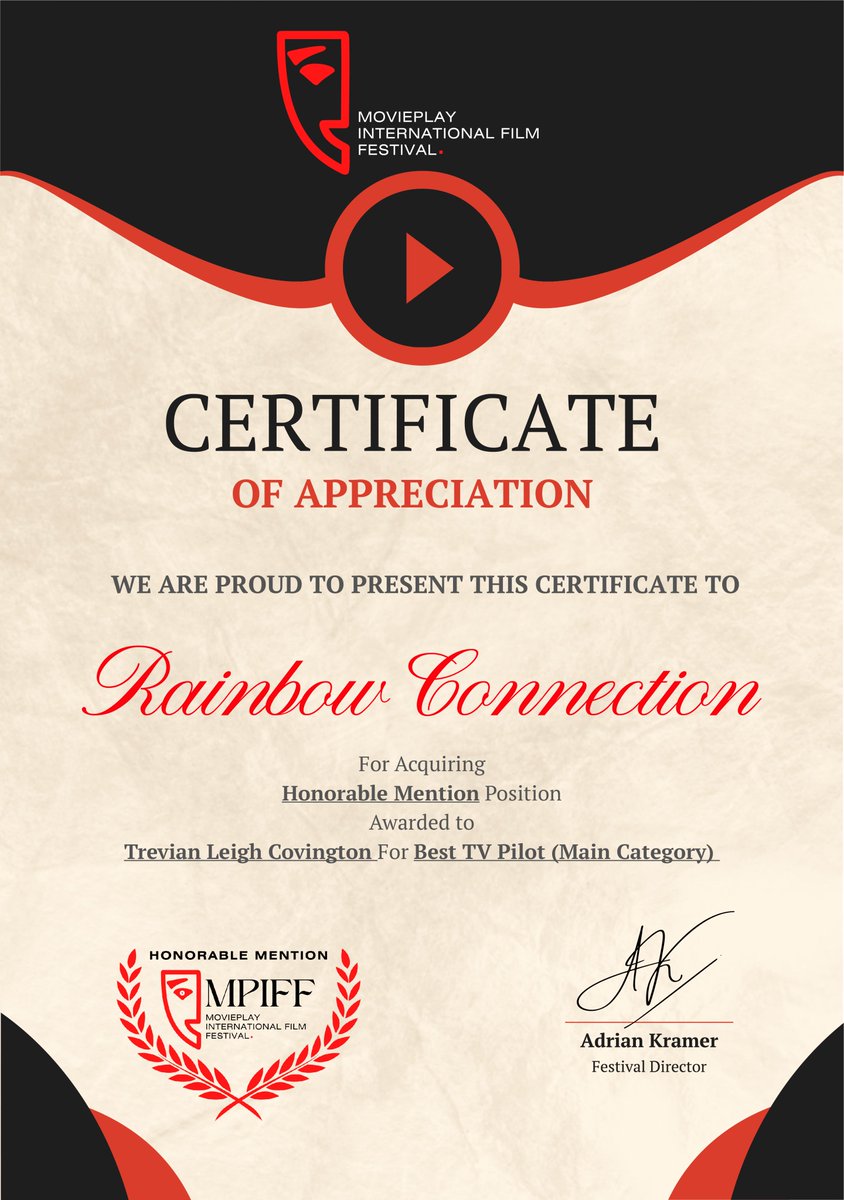 Wow!  I'm an Honorable Mention in @movieplayiff TV Pilot Contest 2024! ' I wanna congratulate  @thegreatamerika  for WINNING the competition with  'Twenty-Something.' I'm forever honored and grateful! Thank you! Erika, it's us, bookie! #RainbowConnection #TwentySomething