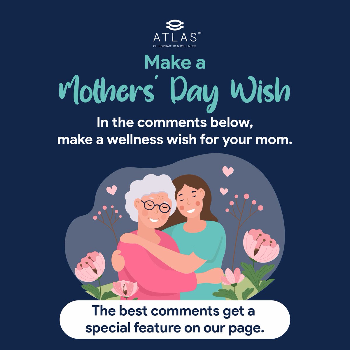Make a wellness wish for mom. Don't forget to tag her!! To all the wonderful moms out there, thank you for everything you do. Happy Mother's Day! 

#momlife #supermom #mothersdaywishes #wellnessmom #ChiropracticCare #momshealth