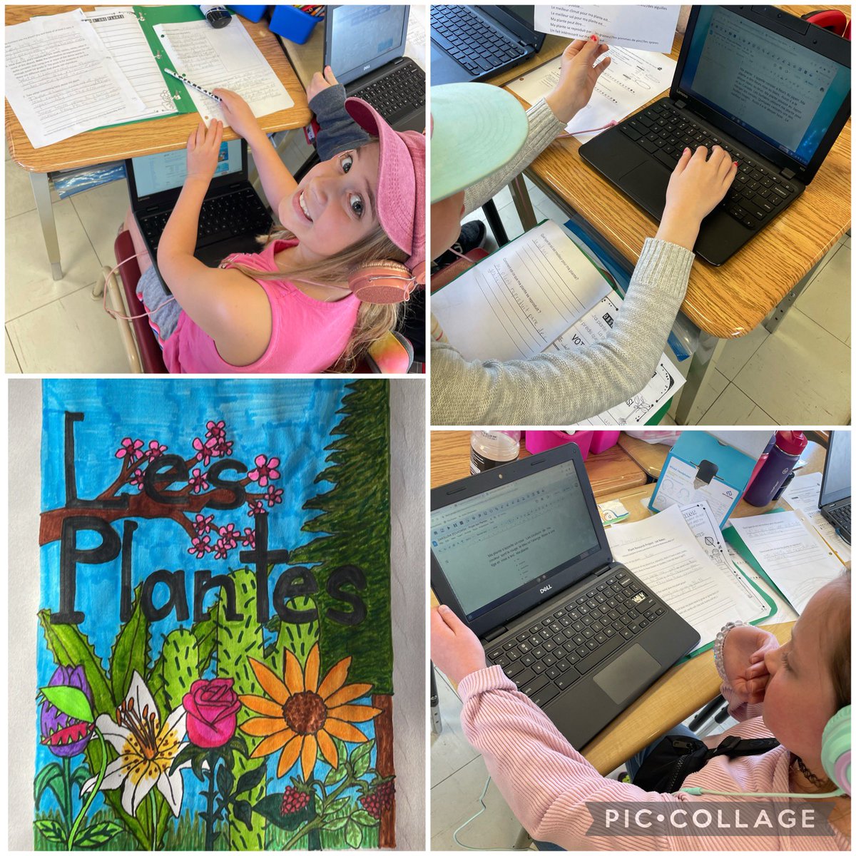 Students have been hard at work on our plant book! They are learning how to use an English-French dictionary &amp; word predictor to help them type up their good copies. I just finished drawing the cover for our book. A reminder to parents : Tuesday is the last day to preorder!🌲🌱🌸