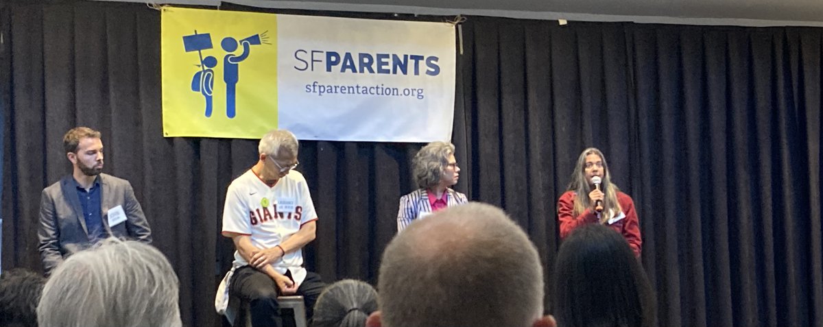 Well attended @SFParents forum starts #Election2024 campaign for #SanFrancisco #SchoolBoard. Tough questions & strong candidates. Here's Supryia Ray being heard by Laurance Lee, John Jersin & Deldelp Medina. For #SFUSD, help is on the way! @MeredithWDodson @GrowSF @TheVOSF