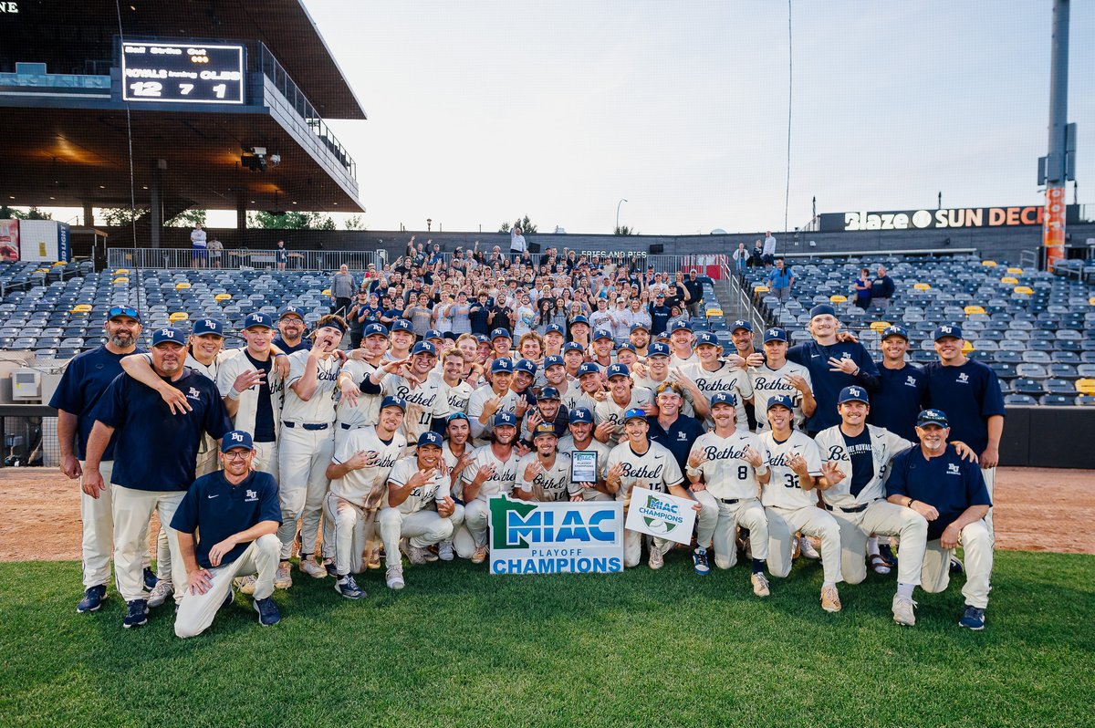 It's a 3️⃣-peat for <a href="/baseball_bethel/">Bethel Baseball</a>. They defeat St. Olaf 12-1 in the winner-take-all game seven in the MIAC Playoffs. #ROARwithUs x #d3baseball

RECAP: athletics.bethel.edu/news/2024/5/11…