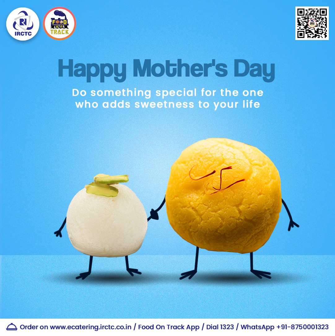 Happy Mother's Day to those who add sweetness to our lives. Celebrate the occasion by surprising her with her favourite treats on the journey. 🌐Click on ecatering.irctc.co.in 👉Install #FoodOnTrack app 📞1323/WhatsApp +91-8750001323 #MothersDay #HappyMothersDay