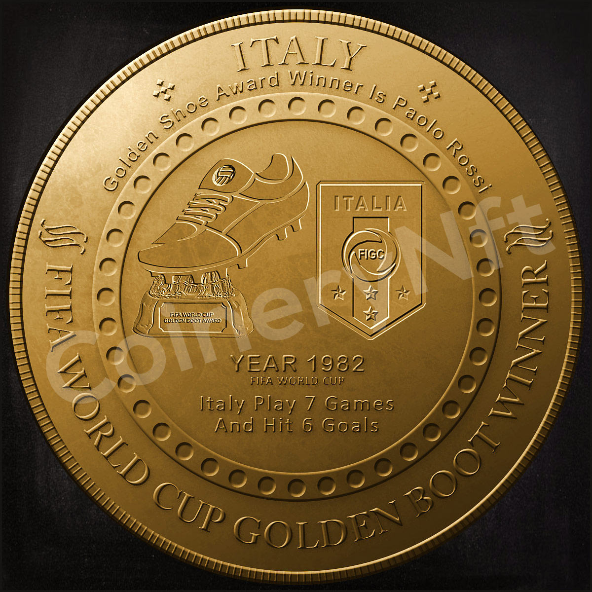 FIFA World Cup Golden Boot Winner 1982, was won by Paolo Rossi (Italy). There is an NFT coin made in memory of this event.
@opensea @FIFAWorldCup @fifamedia @FIFAcom
#nftcommunity #nftcollector #nftinvestor #nftnews #nftmagazine #nftbuyers #NFTshills #nftgame #cryptonews #NFT