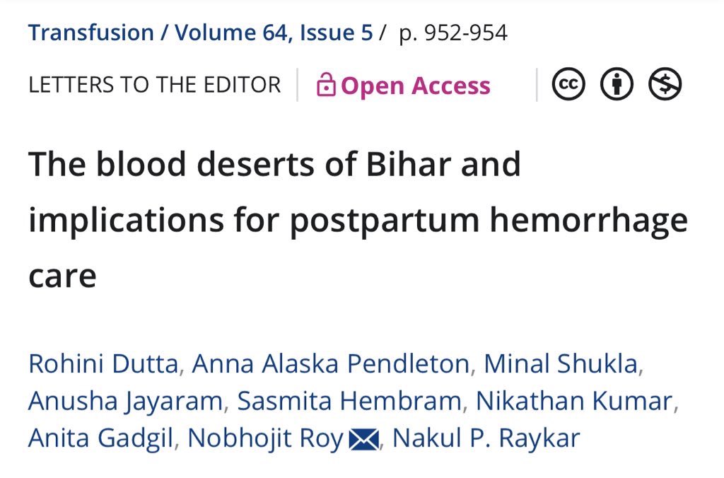 An extension of our work on scaling #cesarean deliveries🤰🏽 in #Bihar 🇮🇳 in @AABB #Transfusion Journal is out 🔓 The numbers speak for themselves👇🏻 We must advocate for alternative strategies to blood transfusion to prevent PPH 🩸🏥 onlinelibrary.wiley.com/doi/10.1111/tr…