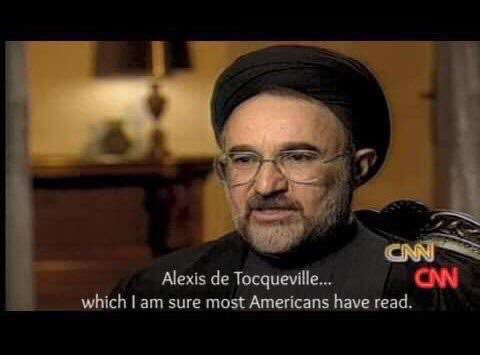 the Khatami-Amanpour interview has been extensively memed (few, if any USians have read Tocqueville) as an contrast of foreign eloquence & domestic ignorance, but per Axworthy it was meant partly for Iranian consumption to show importance of synthesizing liberty with religion.