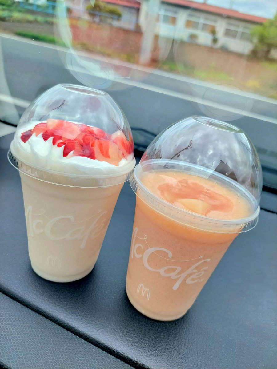 McCafeのもものヨーグルトフラッペ(写真右)ともものスムージー(写真左)買ってみました( *´艸)
スムージーはネクター好きなら絶対好きな味www
#アポロ児