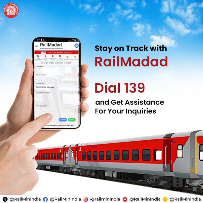 Train journeys have never been easier! Dial 139 for assured #RailMadad. Download it from iOS and Android.
