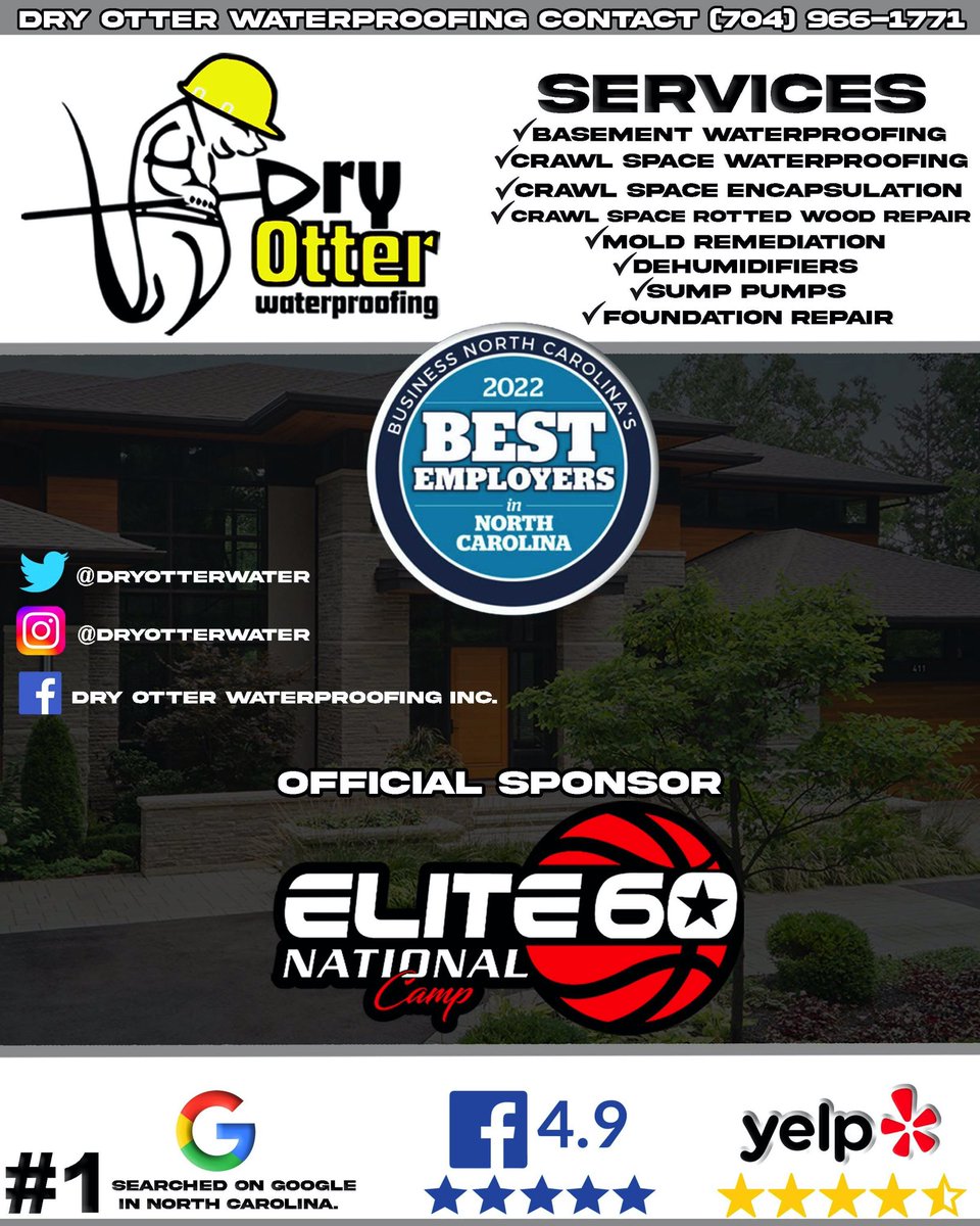 Elite 60 National Camp Official Sponsor - Dry Otter Waterproofing 🦦 📲 (704) 966-1771 🏢 4340 N NC 16 Business Hwy Denver, NC 28037