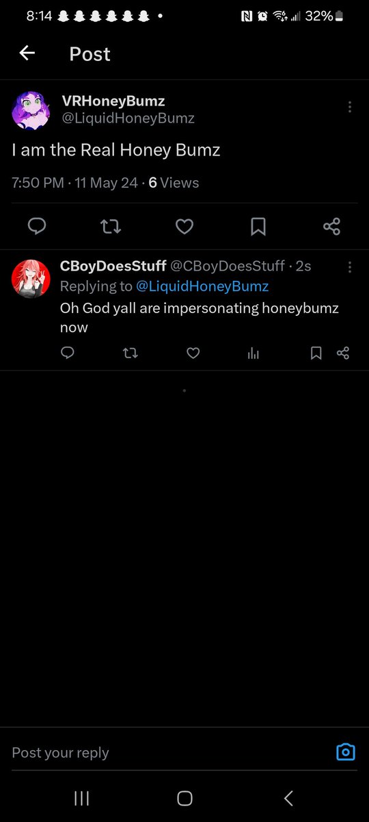 Yooo #vrchat #contentcreators 
Can we get the person banned from this app they just impersonate people and now they are doing it to my friend @Honeybumz2