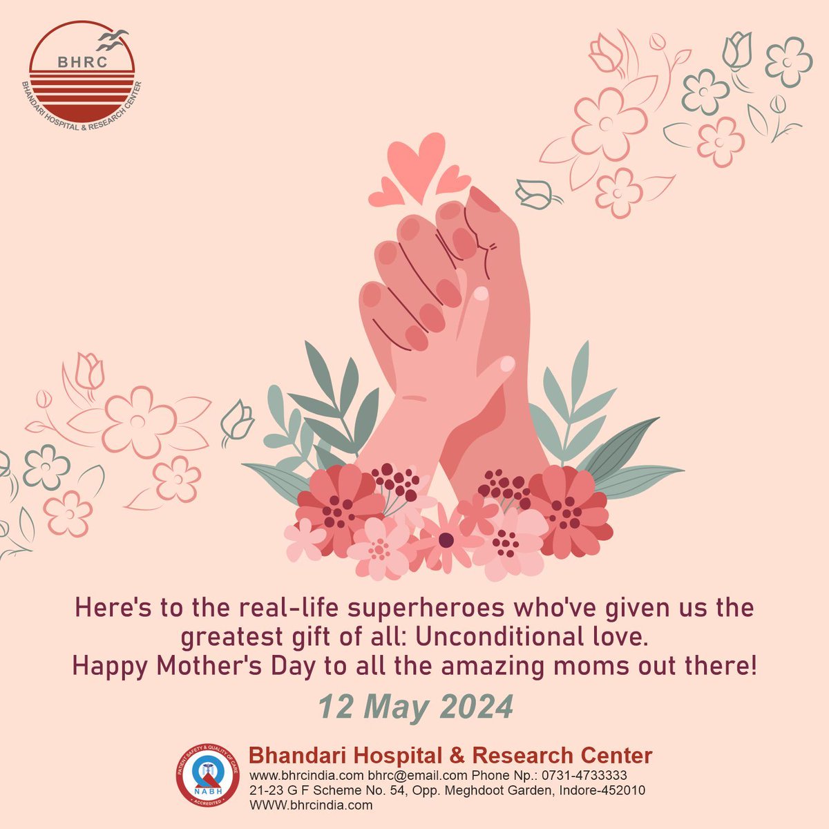 BHRC_Indore's tweet photo. Happy Mother's Day to all the incredible moms out there! 💐 Your love, strength, and endless sacrifices make the world a brighter place. Today, we celebrate YOU and all the joy you bring into our lives. 💖 #MothersDay #MomLove #Gratitude #FamilyFirst https://t.co/B4EoUdl5vQ