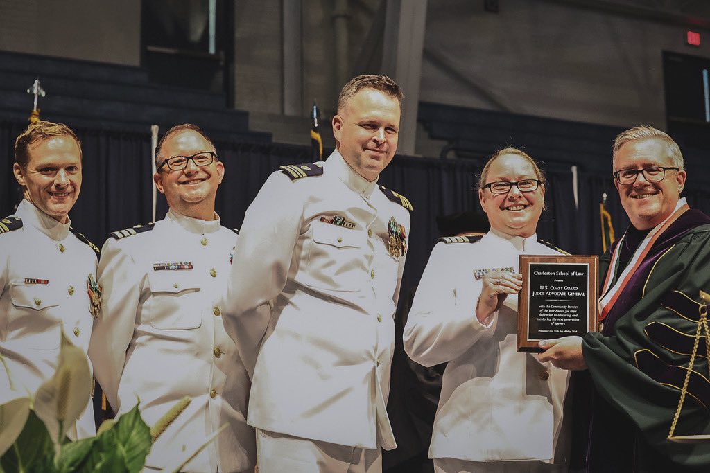 Charleston School of Law presented its inaugural “Community Partner of the Year Award” to Charleston Pro Bono Legal Services and the U.S. Coast Guard Judge Advocate General at Saturday’s Commencement ceremony. Read more: charlestonlaw.edu/news/law-schoo…