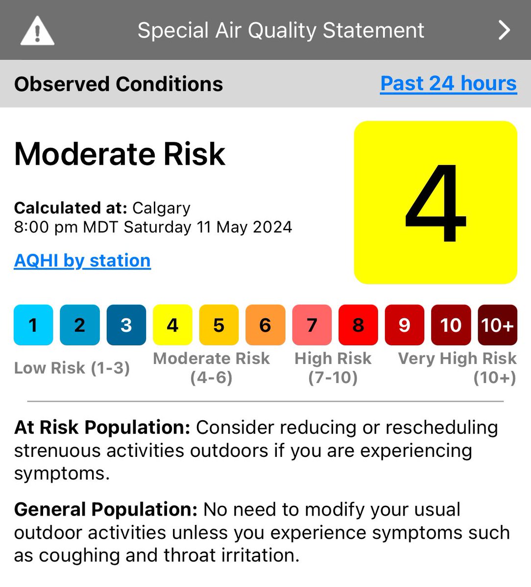 It’s time for my yearly gripe that the air quality alert system is dangerously slow and does not let people know that there are hazardous conditions currently happening. My readings outside just now vs AQHI #yyc #ableg #abwildfire