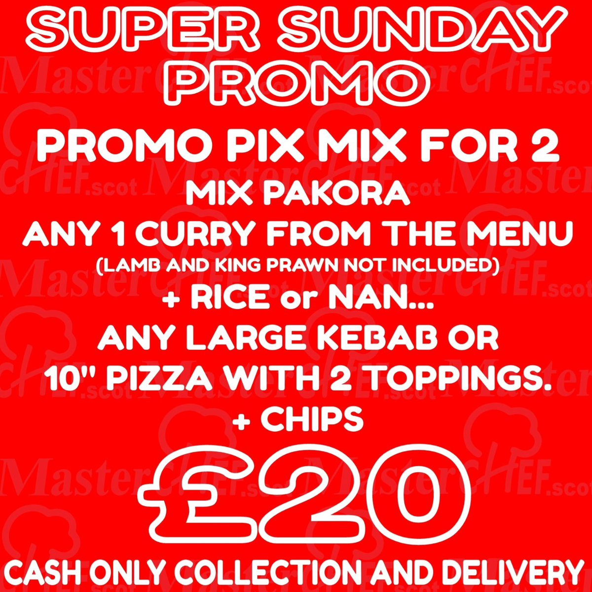 masterchef_scot's tweet image. CASH IS KING SUPER SUNDAY DEALS 
Full portions guaranteed and no half measures Today only grab a munch from the sensational deals Collection or Delivery by calling the shop directly 01418807766 CASH ONLY DEALS  (when placing the order you will have to mention PROMO) T&amp;amp;C