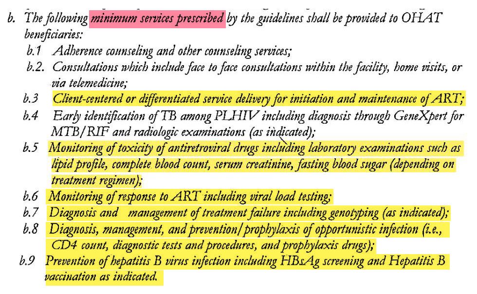 Let us all remind these treatment hubs na these are the minimum services that PLHIV should have access to, if their facilities are OHAT accredited. So wag kayong papayag na tinitipid at pina-pag out-of-pocket expense kayo sa mga labs na dapat sila ang nag pro-provide!!!