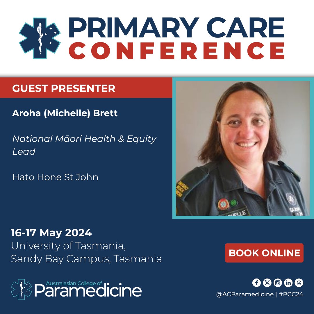 Our Primary Care Conference is THIS Thursday and Friday!

Joining us to present on thee challenges and opportunities for community paramedicine in rural Aotearoa New Zealand is Michelle Brett of <a href="/StJohnNZ/">Hato Hone St John</a>  

To livestream this two-day event, visit paramedics.org/primary-care-c… #ParaCPD