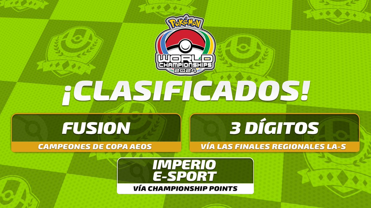 UniteLATAM's tweet photo. ¡Felicidades a los 3 representantes de la región LA-S en el Campeonato Mundial!

No podemos esperar verlos en Honolulú este año representando a su región.

🏅 @fusionfsgg
🏅3 Dígitos
🏅IMPERIO E-SPORT

#PokemonUNITE | #UNITEesports https://t.co/p0MQGrXCrs