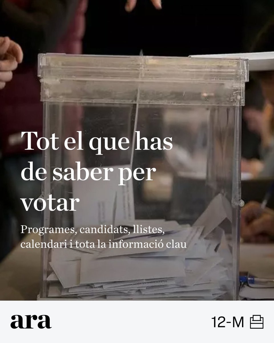 Guia de les eleccions a Catalunya: programes, candidats i on votar. Tota la informació, minut a minut, aquí 👉🏼 d.ara.cat/12-m?utm_sourc… #12M #ARA12M ara.cat/1_4c05e3?utm_s…