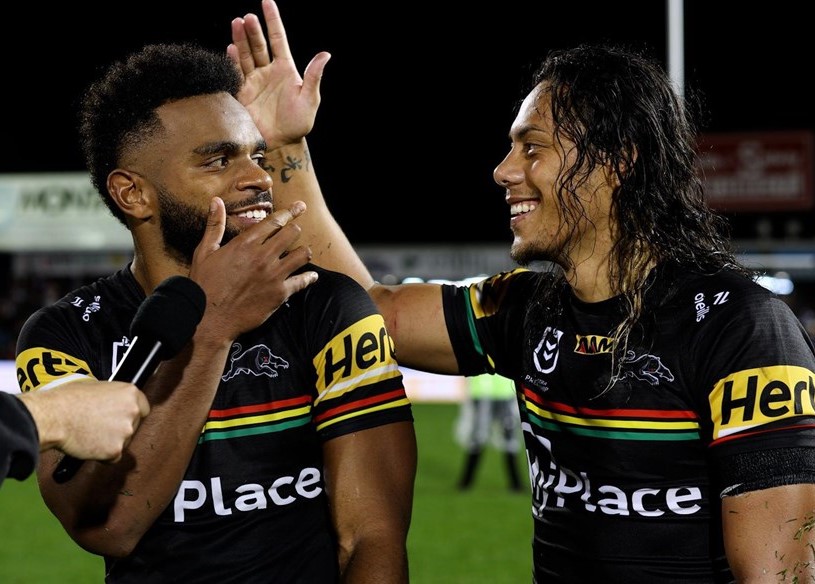 MATE V MATE 👀 Tito and Romey discuss what it was like coming up against former teammates, handling the loss of Cleary and the upcoming trip to Magic Round. 🎥 bit.ly/TitoLuaiOAKR10 #pantherpride 🐾