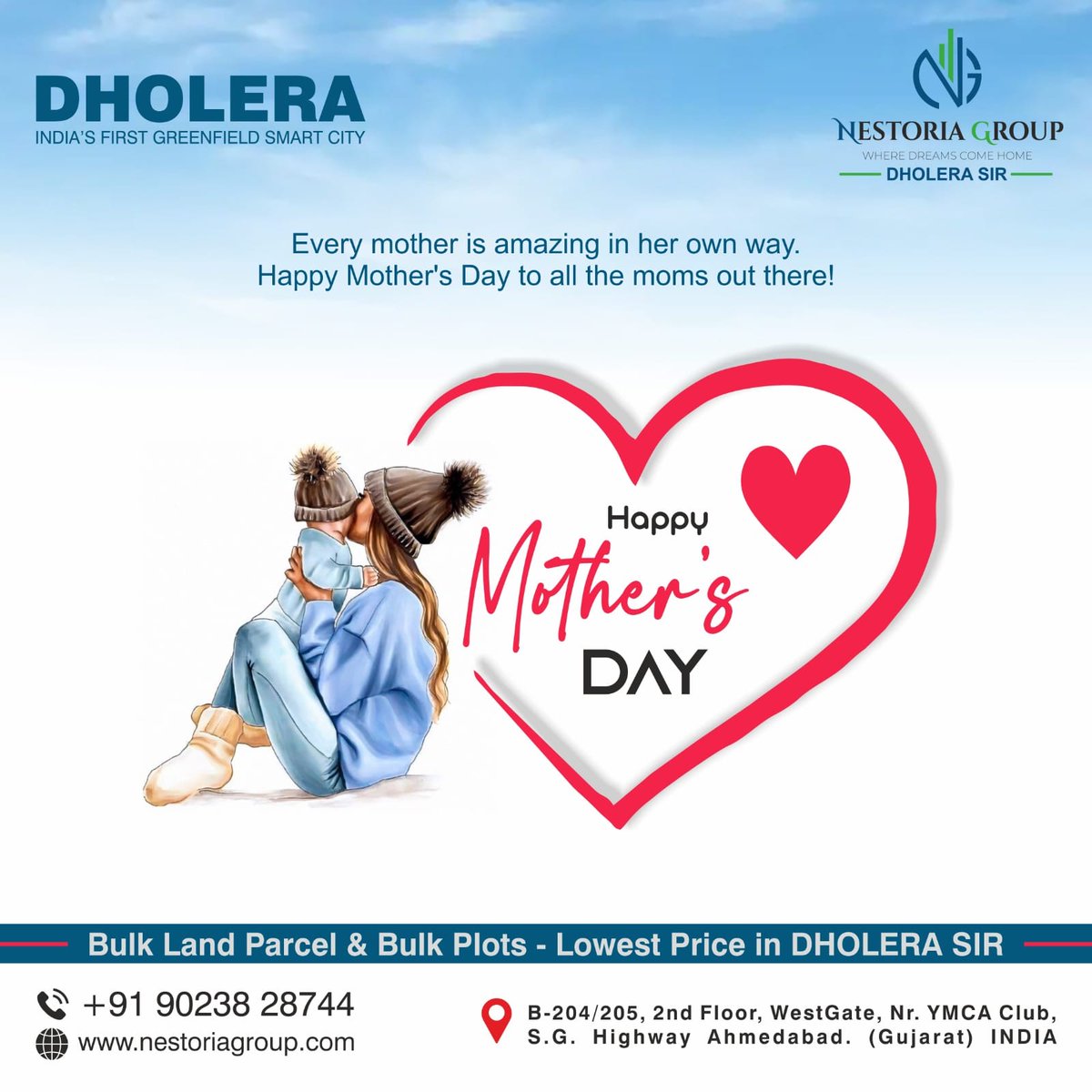 Every mother is amazing in her own way,
Happy Mother's Day to all the moms out there!
#happymothersday2024 #mothersday #mother #lovestory #momslife #DholeraSIR #investment #invest #future
#DholeraSmartCity #Plot #villa #Ahmedabad #Surat #Vadodara #India #nestoriagroup