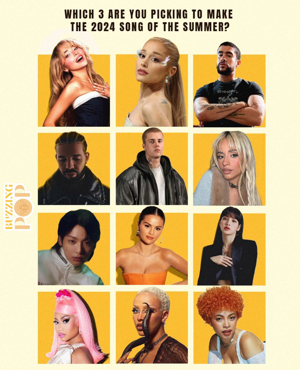 BuzzingPop's tweet image. Pick 3 to make the hit song of the summer. ☀️🎵