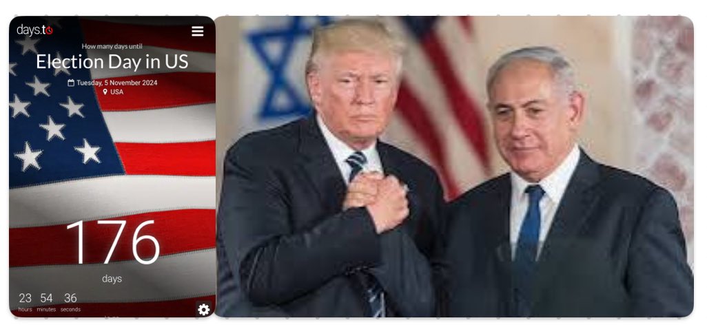 🚨176 Days Until Trump is Elected President🚨 President Trump stands with Israel! If you agree drop a 🇮🇱🇮🇱🇮🇱 #IStandWithIsrael #TrumpRally 🇺🇸I Can’t Wait🇺🇸 Pass it on 👉👉 🇮🇱🇮🇱🇮🇱