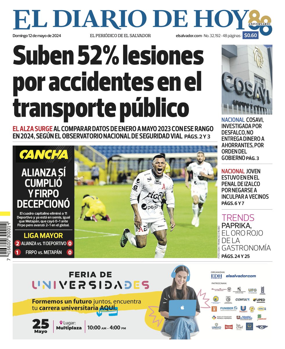 Te compartimos la portada de El Diario de Hoy de este domingo 12 de mayo. Sigue las últimas noticias en elsalvador.com
