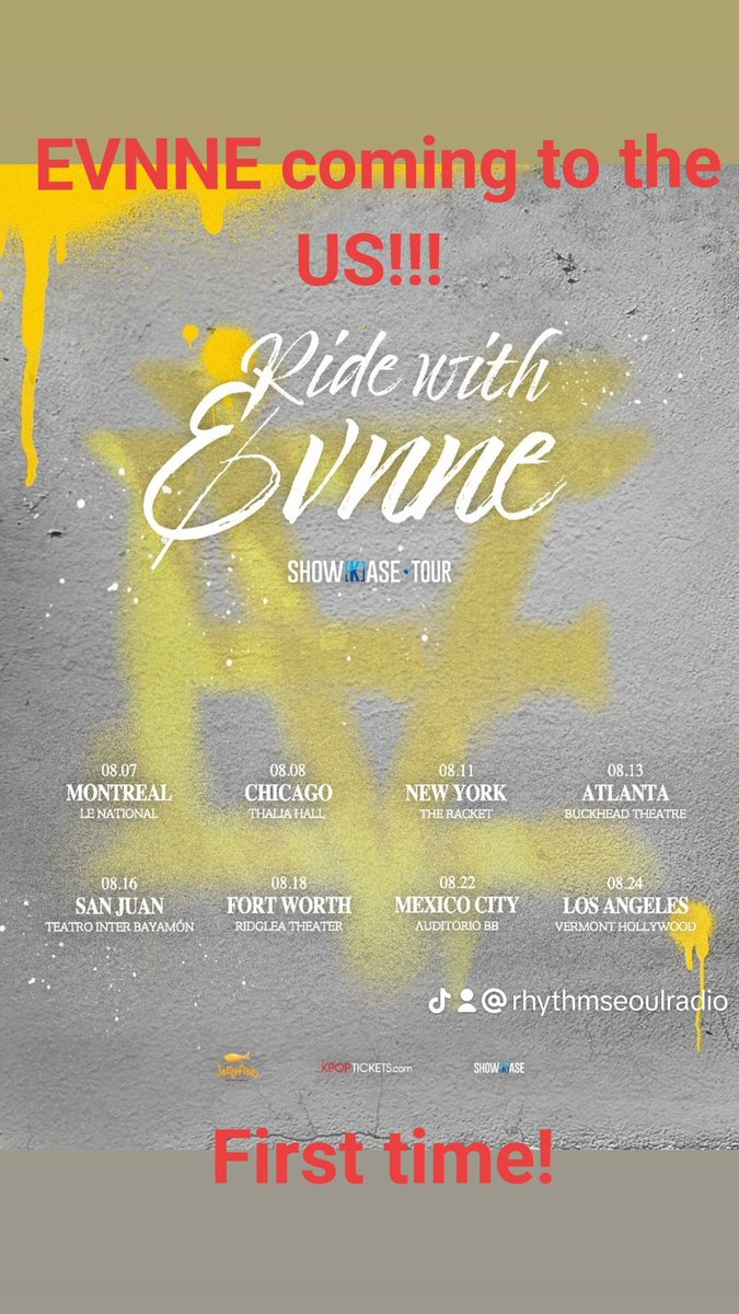EVNNE Announces North and Central America Tour Dates. 
This will be the boys first time touring in the US! 

More  ticket information at al later date on their social media. 

#ShowKase #KPOP_ShowKase #EVNNE
 #이븐
#EVNNEinNorthAmerica #RIDE_WITH_EVNNE_TOUR
#ustour2024