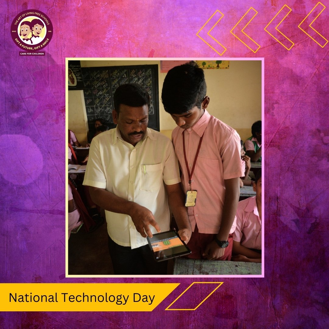 Empowering students with tech in classrooms boosts digital skills for the future.

Contribute & Support us at artoflivingschools.org.

@Bhanujgd #TechDay
#NationalTechnologyDay2024
#InnovationNation #FutureTech #leaders #EducationForAll #EducationMatters #GiftASmile #GiftAFuture