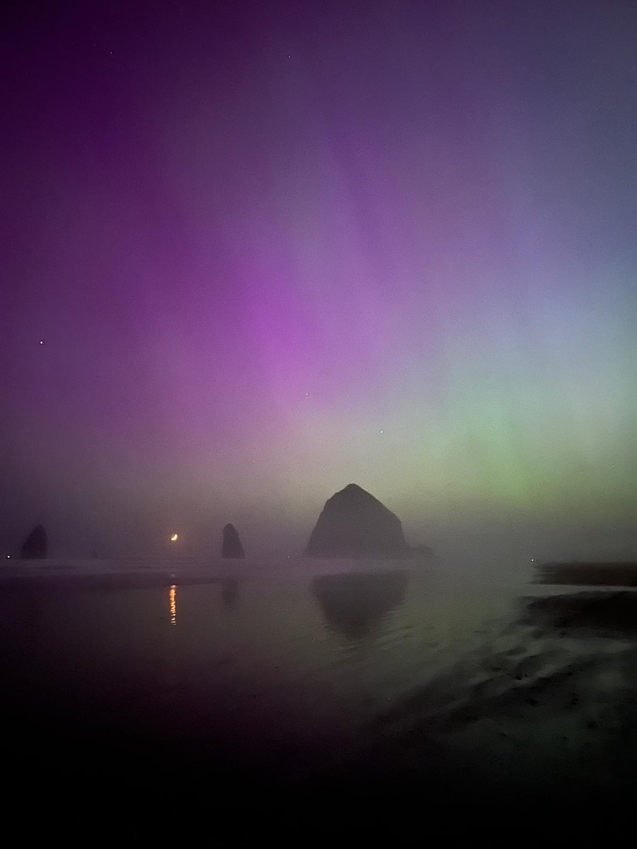 The Northern Lights in Cannon Beach, Oregon. 📸: Ann Tsen