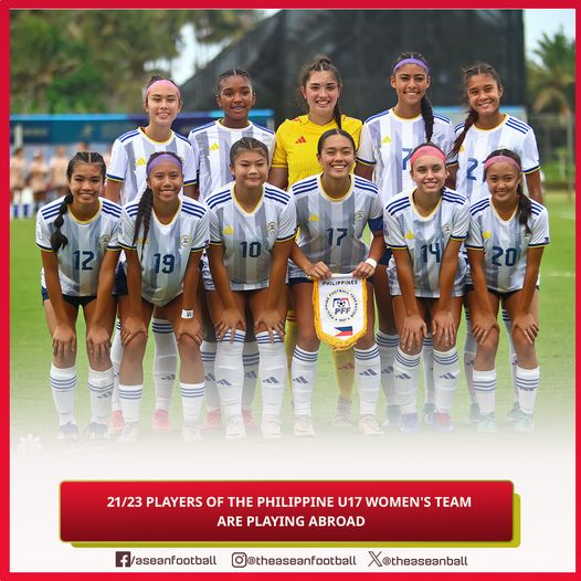 theaseanball's tweet photo. #Fact | 🇵🇭 21 out of 23 players of the Philippine U17 women's team participating in the AFC U17 Women's Asian Cup 2024 were born or are currently playing outside the Philippines, with only 2 players currently playing in the domestic tournament. https://t.co/XtbJSIIIat