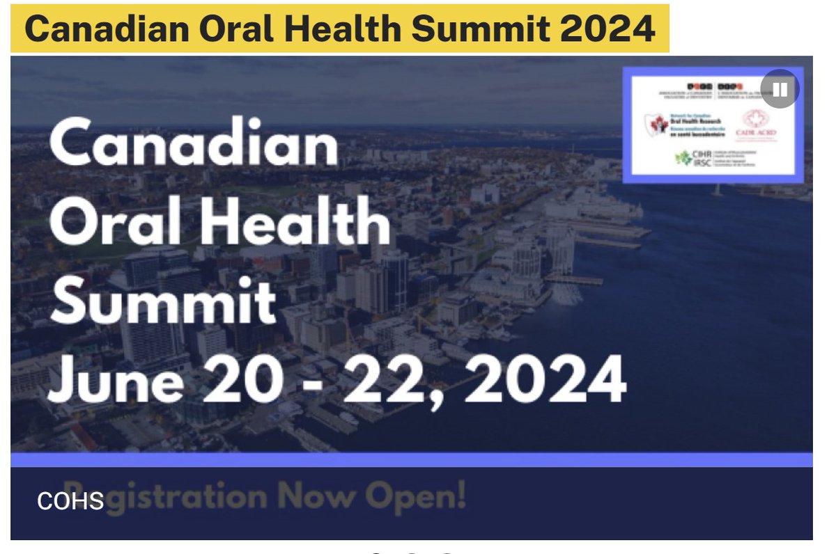 Do you want to be part of the 🇨🇦Oral Health Summit? The 1st, but likely not last given the 300 registrants 5 weeks out from the June 21-23 event! iadr.org/events/upcomin… Thanks to @IADR for broadcasting it to the world. I know there are registrants from at least 5 continents