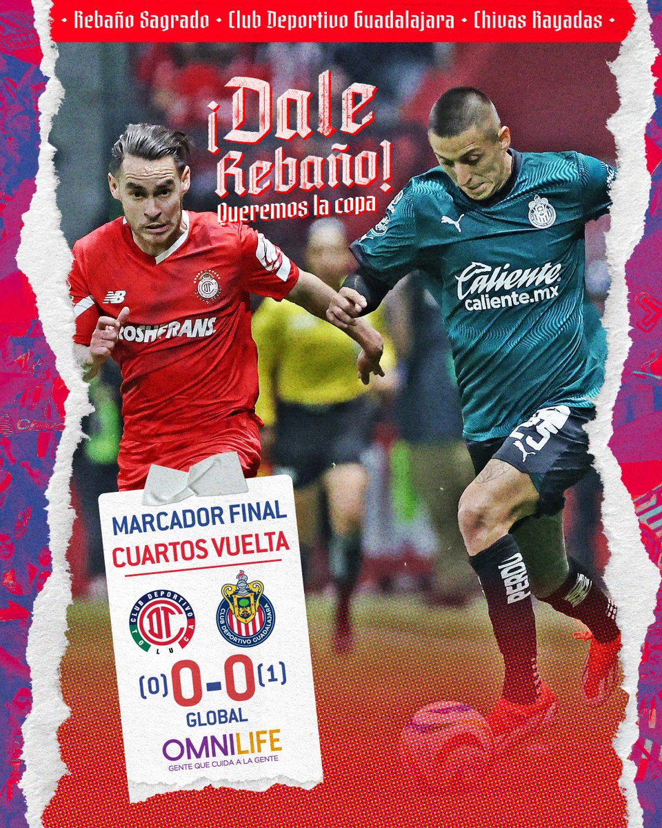 Chivas's tweet photo. Se termina el partido en Toluca. 

🇫🇷 ¡EL GUADALAJARA ESTÁ EN SEMIFINALES! 🇫🇷

¡DE AQUÍ PURO PARA ARRIBA, REBAÑO! 💪 https://t.co/FzKO8rh5wm