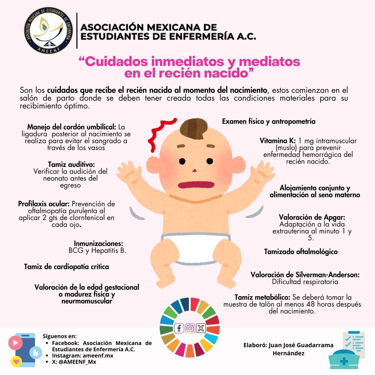 🔷 Cuidados del recién nacido

Asociación Mexicana de Estudiantes de Enfermería Oficina Nacional de Comunicación y Prensa

#SomosAMEENF
#SoyAMEENF

Facebook: goo.su/RHo6
X: goo.su/KlLQQ5G
Instagram: goo.su/XBxBLFJ
Tik tok: goo.su/zDIVFg