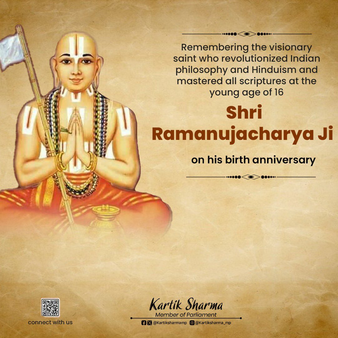 On this auspicious day, we celebrate the birth anniversary of Shri Ramanujacharya Ji, a visionary saint whose profound wisdom revolutionized Indian philosophy and Hinduism.