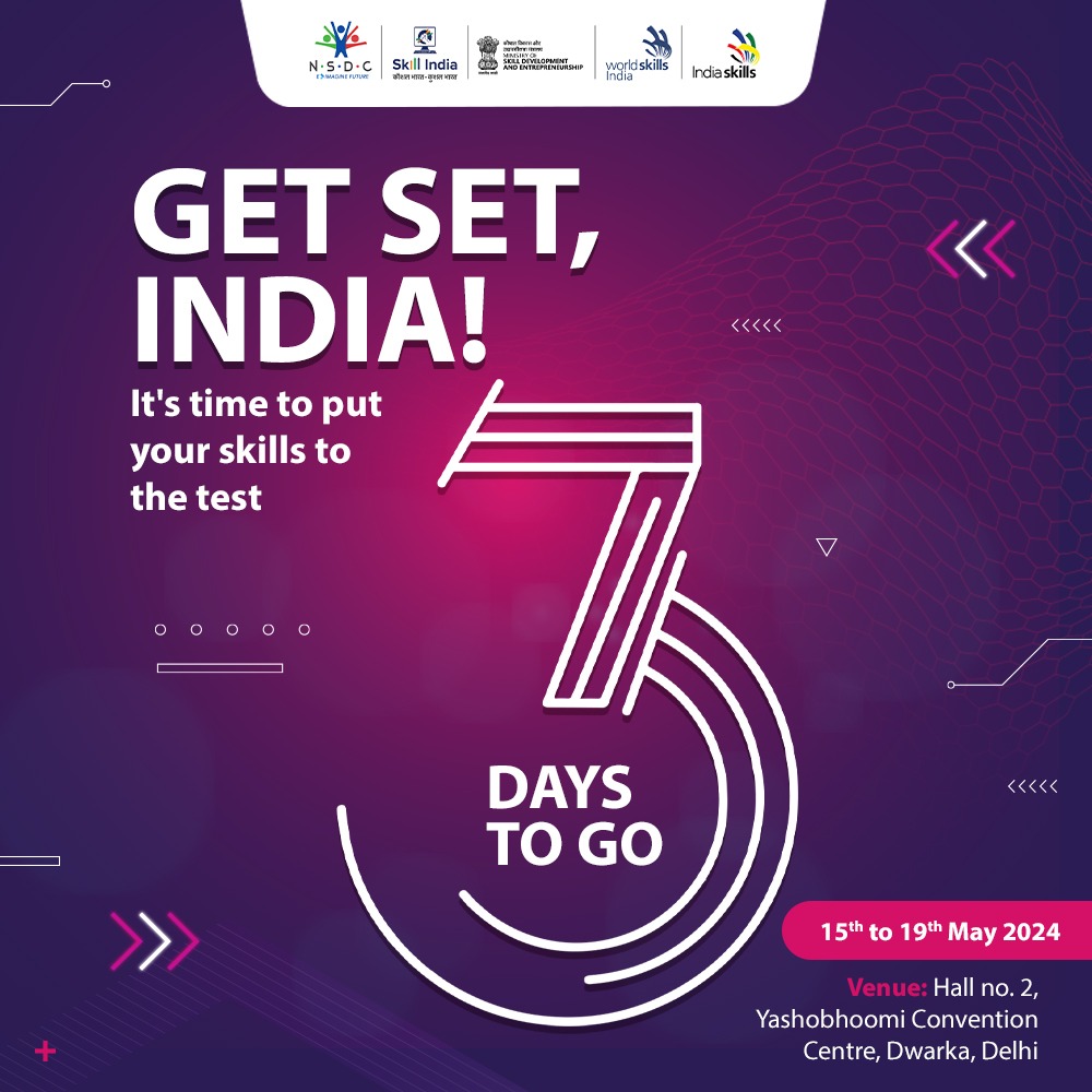 The countdown is on, and in *just 3 days* , the stage is set to ignite a wave of skilled individuals at Yashobhoomi Dwarka, from May 15th to May 19th. #SkillSeJeetengeDuniya #Indiaskills2024 #ProudIndia #SkillIndia #NSDC #Worldskills2024 #NSDC #WorldskillsLyon #indiaskills