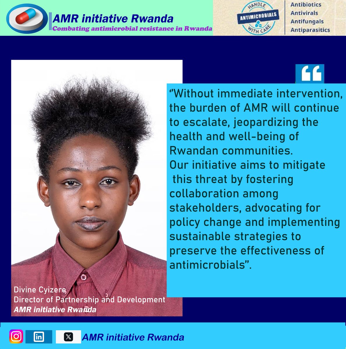 #MeetTheTeam. @amr_initiative, We envision a Rwanda🇷🇼 where #Antimicrobials are used responsibly. Preserving their effectiveness for current & future generations, with empowered #Youth at the forefront of this transformative change. We want this in #Rwanda. #YouthagainstAMR