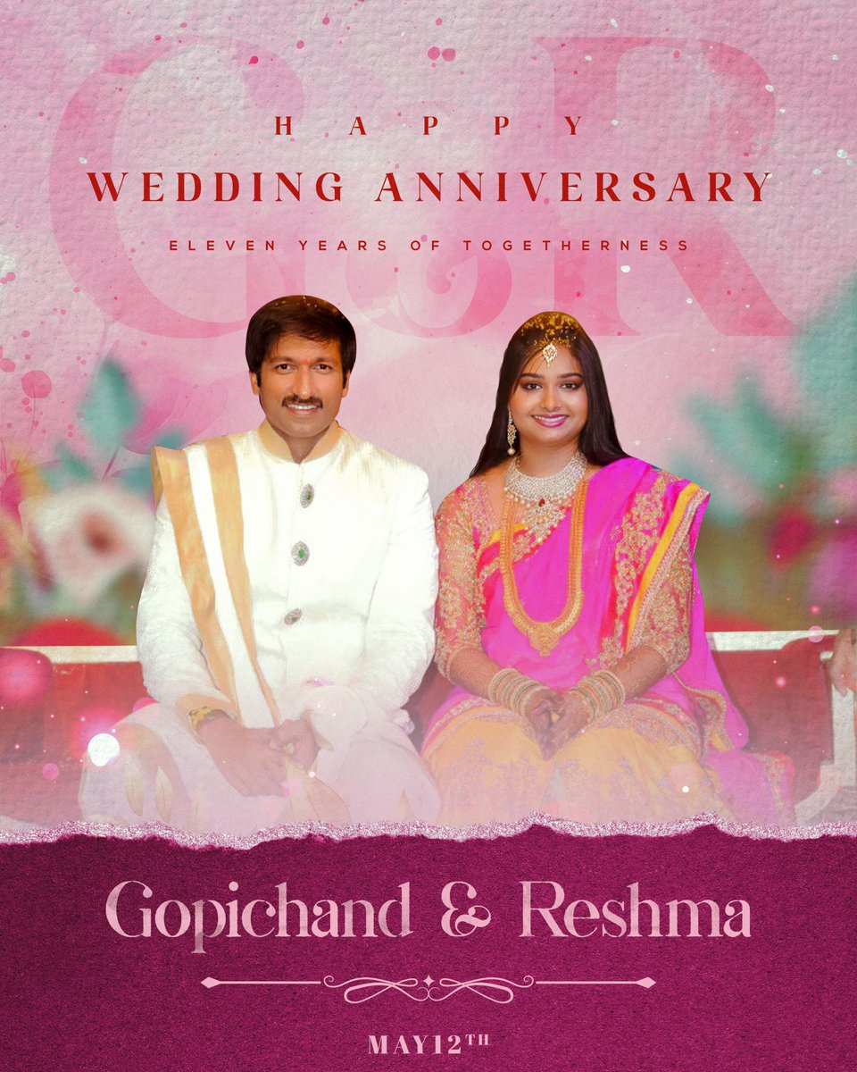 Wishing Macho Star @YoursGopichand Garu & Reshma Garu a Happy Wedding Anniversary💖 Here's to Life Time Togetherness, Happiness & Joy🎉